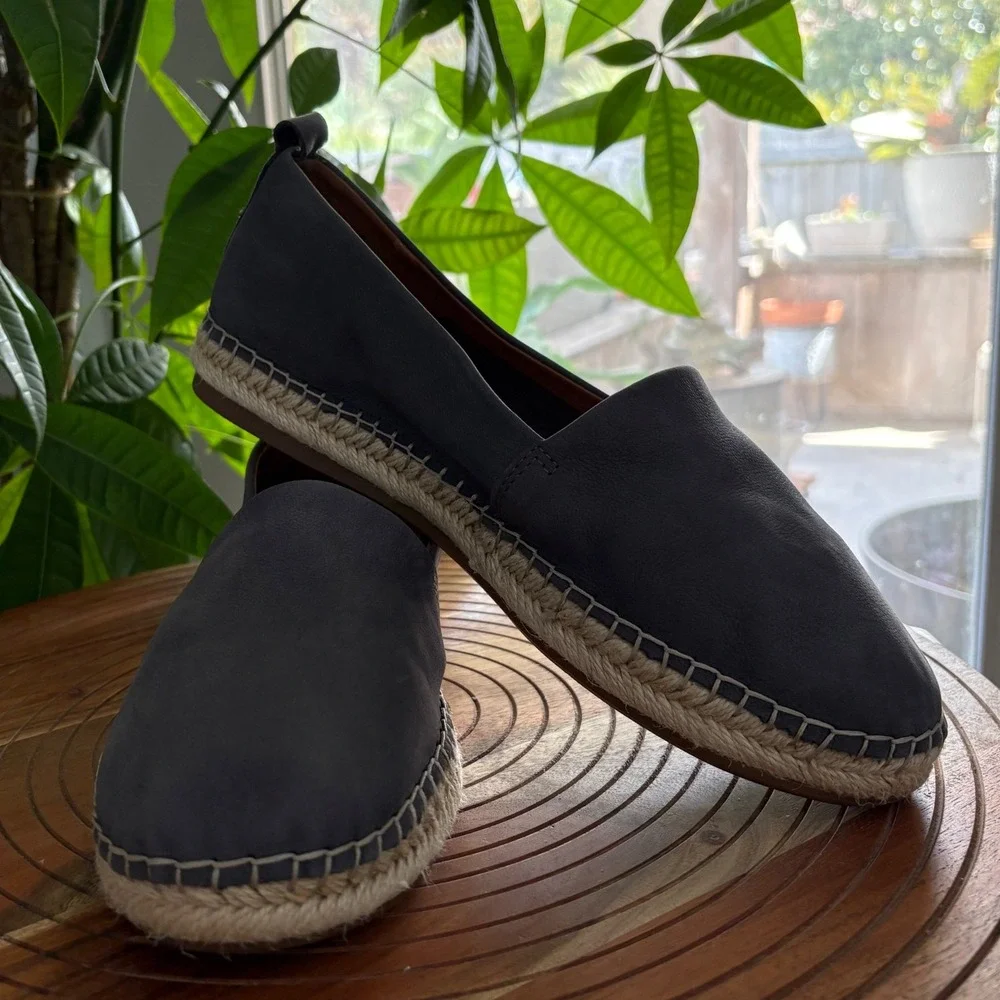 Lucky Brand Loretto Leather Espadrille Flats Blue Slate 9M LP-LORETTO